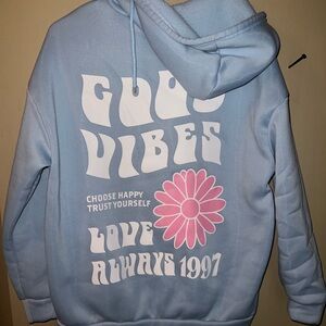 SHEIN Blue Long Sleeve Hoodie with Pink Flower